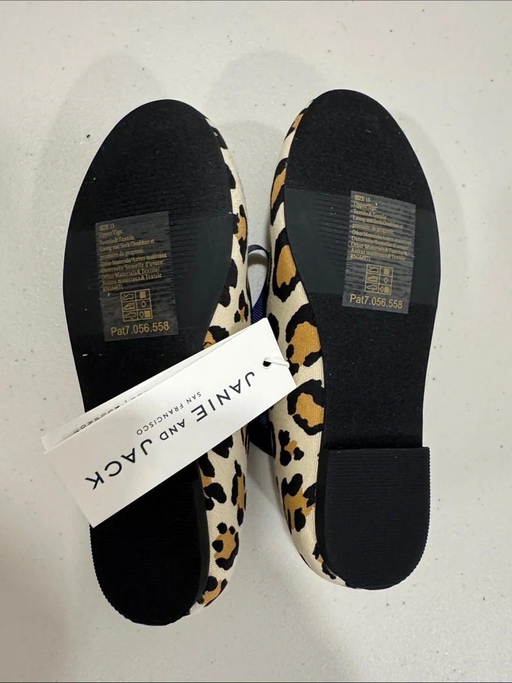 Janie and Jack Leopard Print Mary Janes with Navy Bow